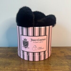 New Juicy Couture Black Gothic Earmuffs Fluffy Faux Fur Winter Warm Cute